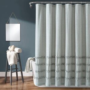 Vintage Stripe Yarn Dyed Cotton Shower Curtain Denim Blue/White - Lush Décor